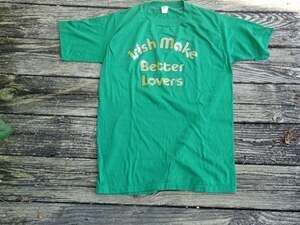 Vintage 80s Velva Sheen Irish Make Better Lovers Tee Large 50/50 Glitter Green